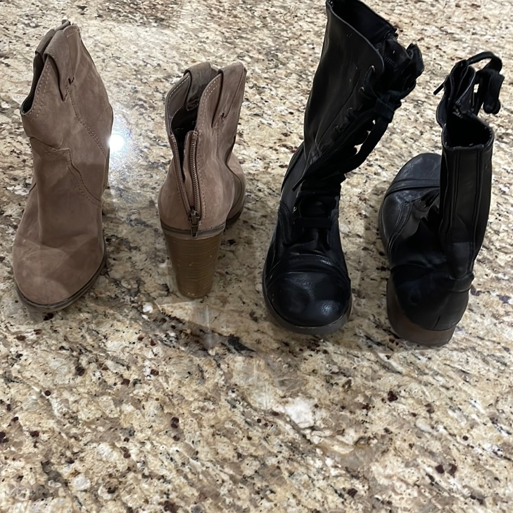 Black Faux Leather Boots       Tan Faux Swede Boots        SOLD INDIVIDUALLY